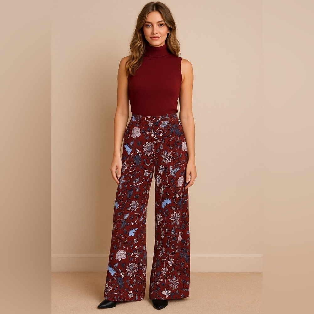 Diane von Furstenberg Wide-Leg Floral Print Pants